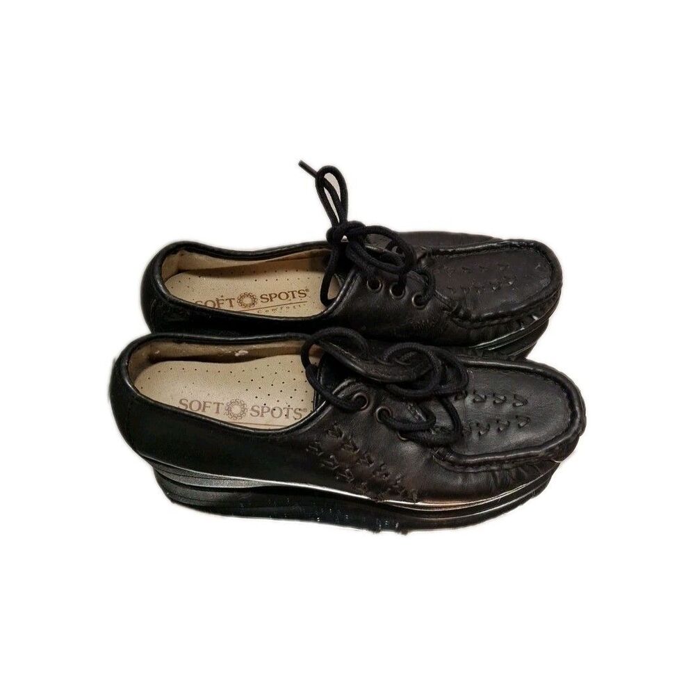 Women’s Soft Spots Shoes 6.5M Lace Up Black Leather Comfort